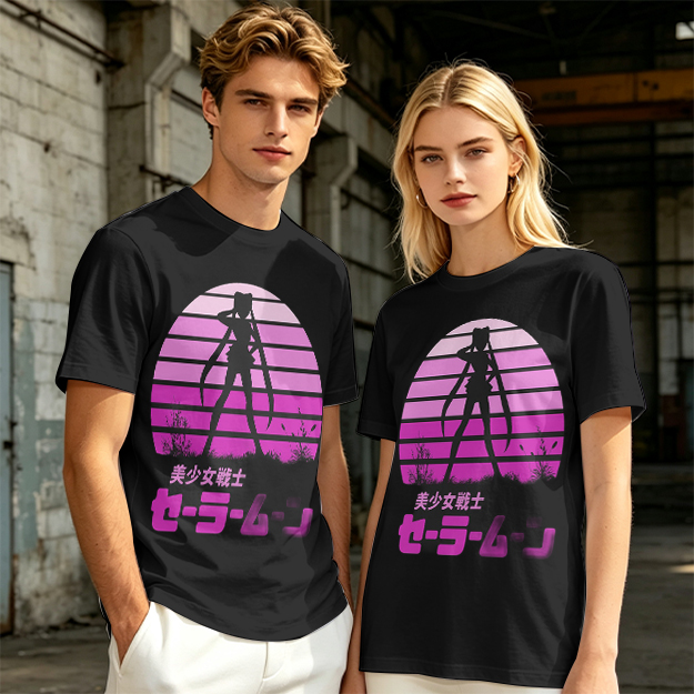 Sailor Moon Anime Silhouette Retro Sunset Graphic T-Shirt