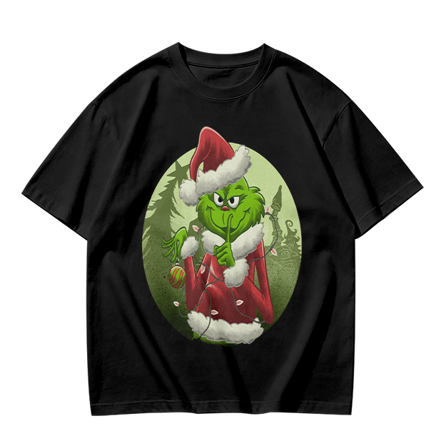 Olive Green T-Shirt Featuring The Grinch In Santa Costume