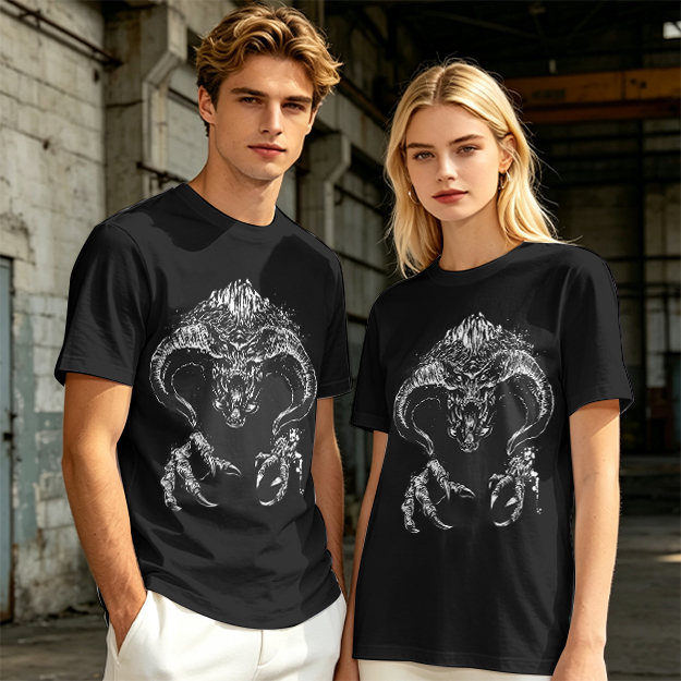 Olive T-Shirt With Dark Fantasy Demon Monster Graphic Print
