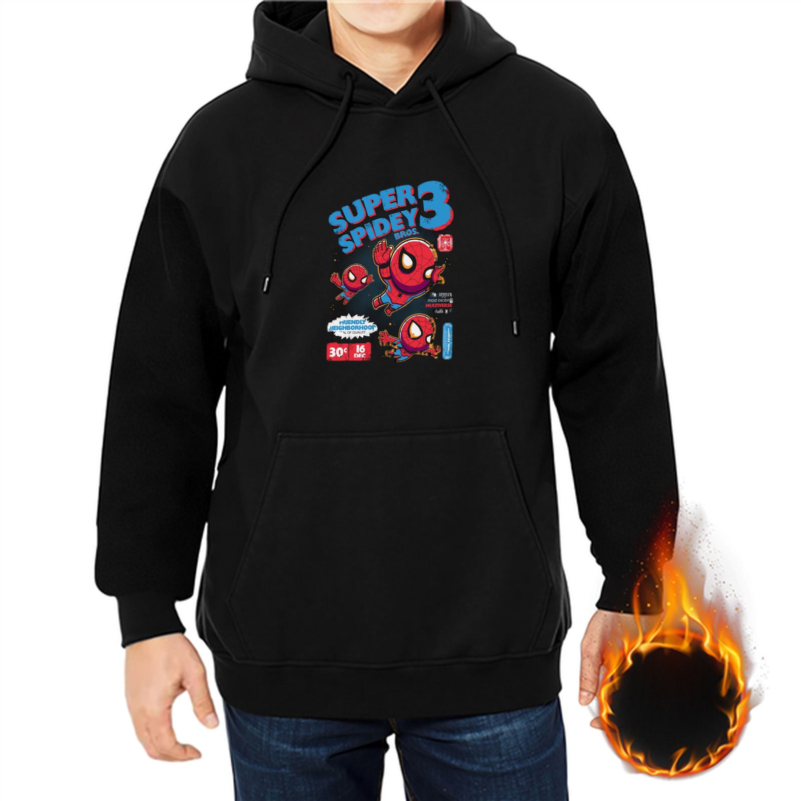 Black Hoodie With Cute Super Spidey 3 Graphic Print