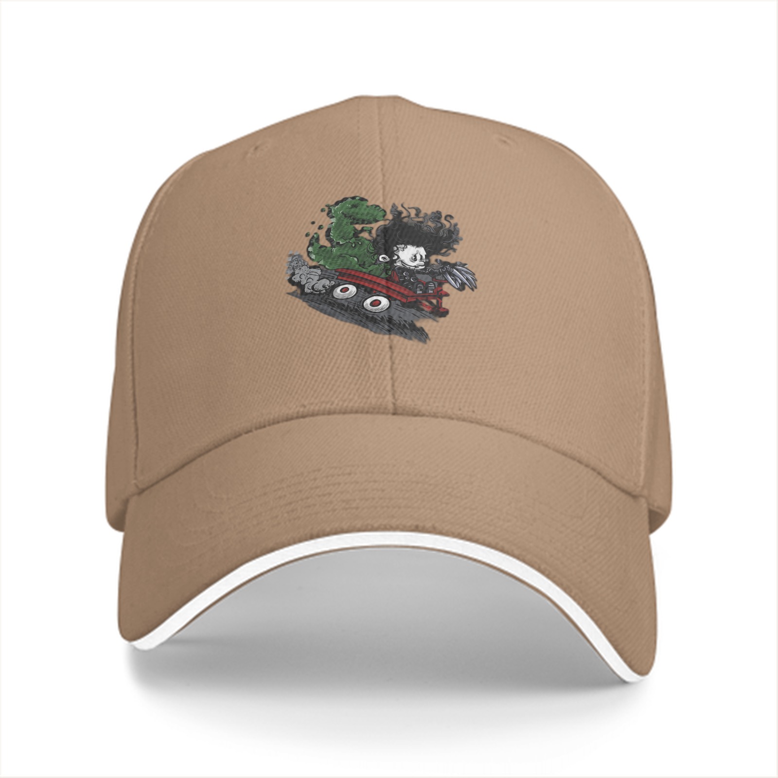 Black baseball cap with anime villain graphic print