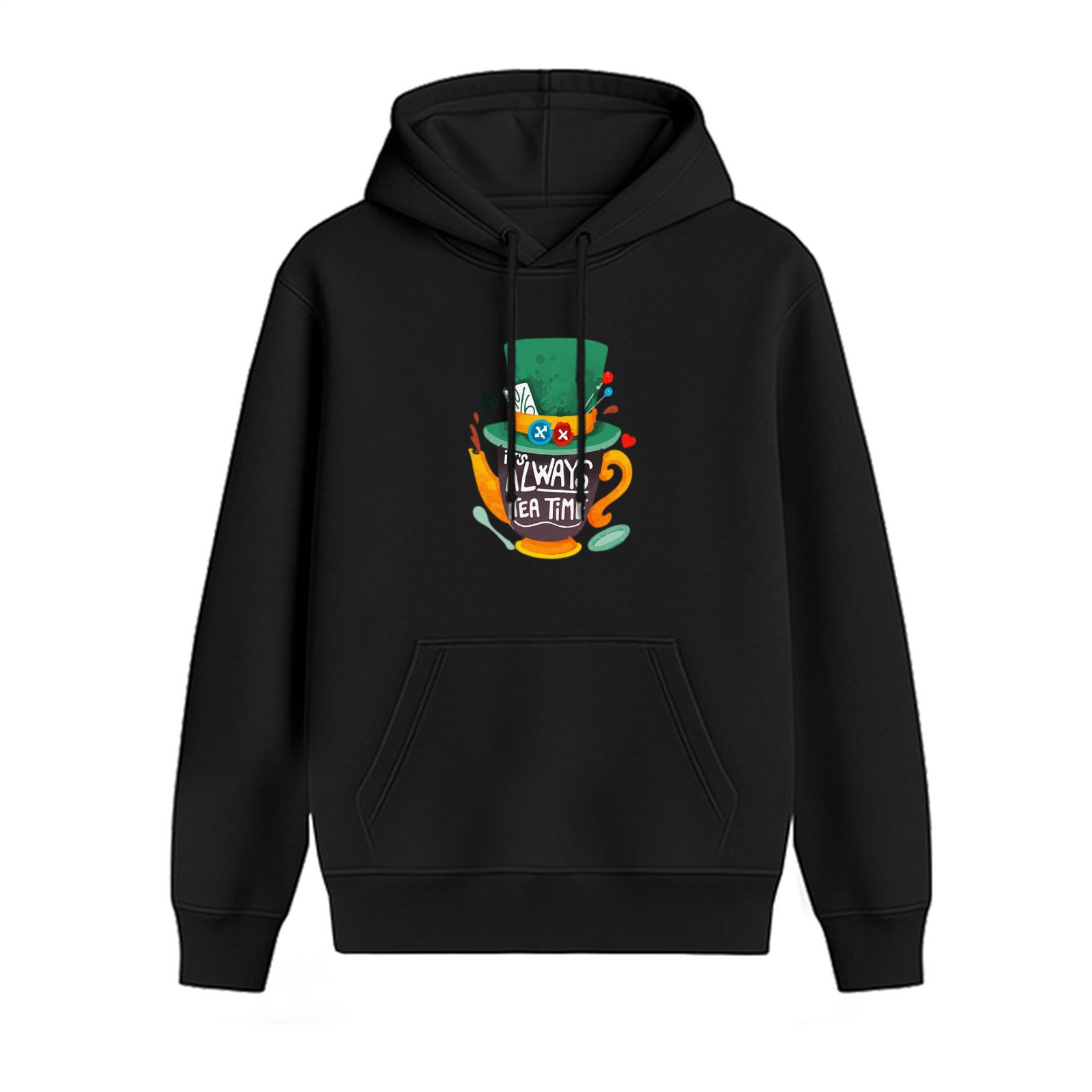 Always Tea Time Mad Hatter Graphic Black Hoodie