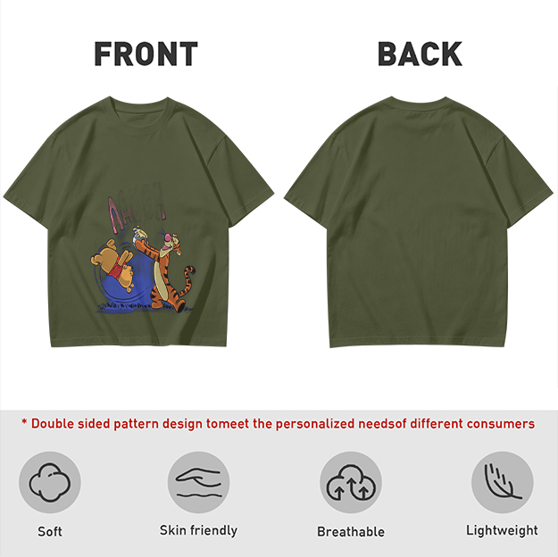 Olive T-Shirt Featuring Winnie the Pooh and Tigger Playing