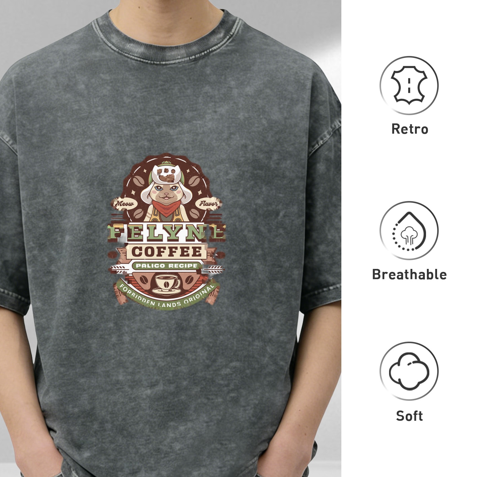 Felyne Coffee Palico Recipe Vintage Washed Graphic T-Shirt