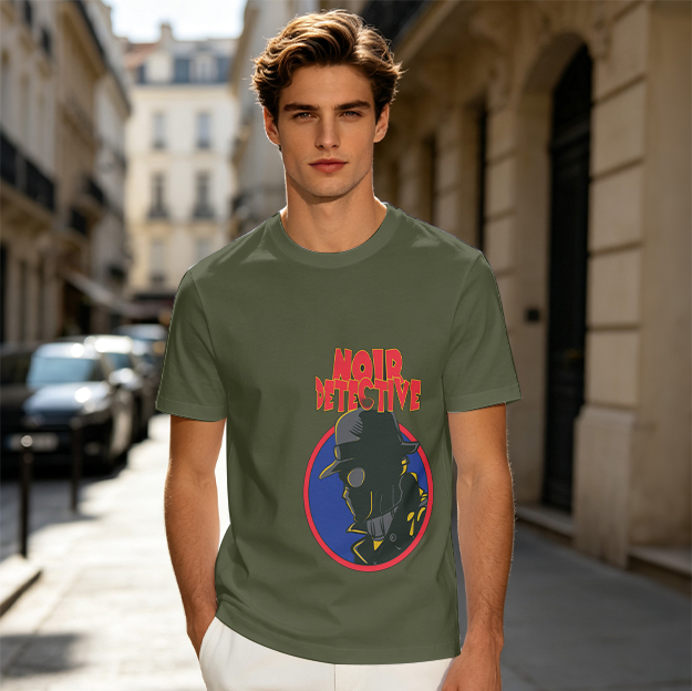 Noir Detective Graphic Olive T-Shirt for Casual Wear
