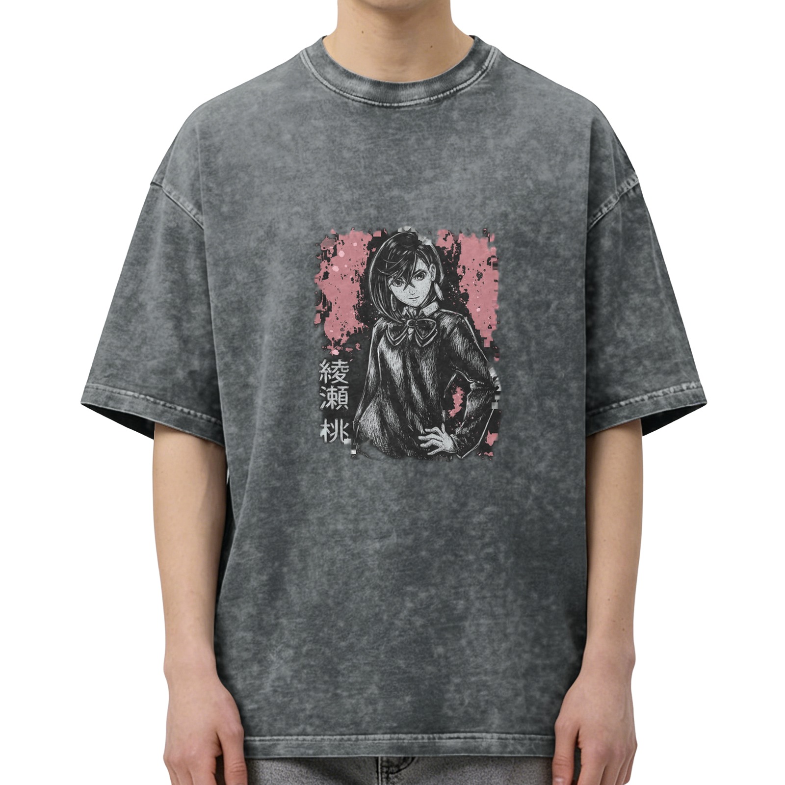Anime Girl Graphic Oversized Acid Wash T-Shirt