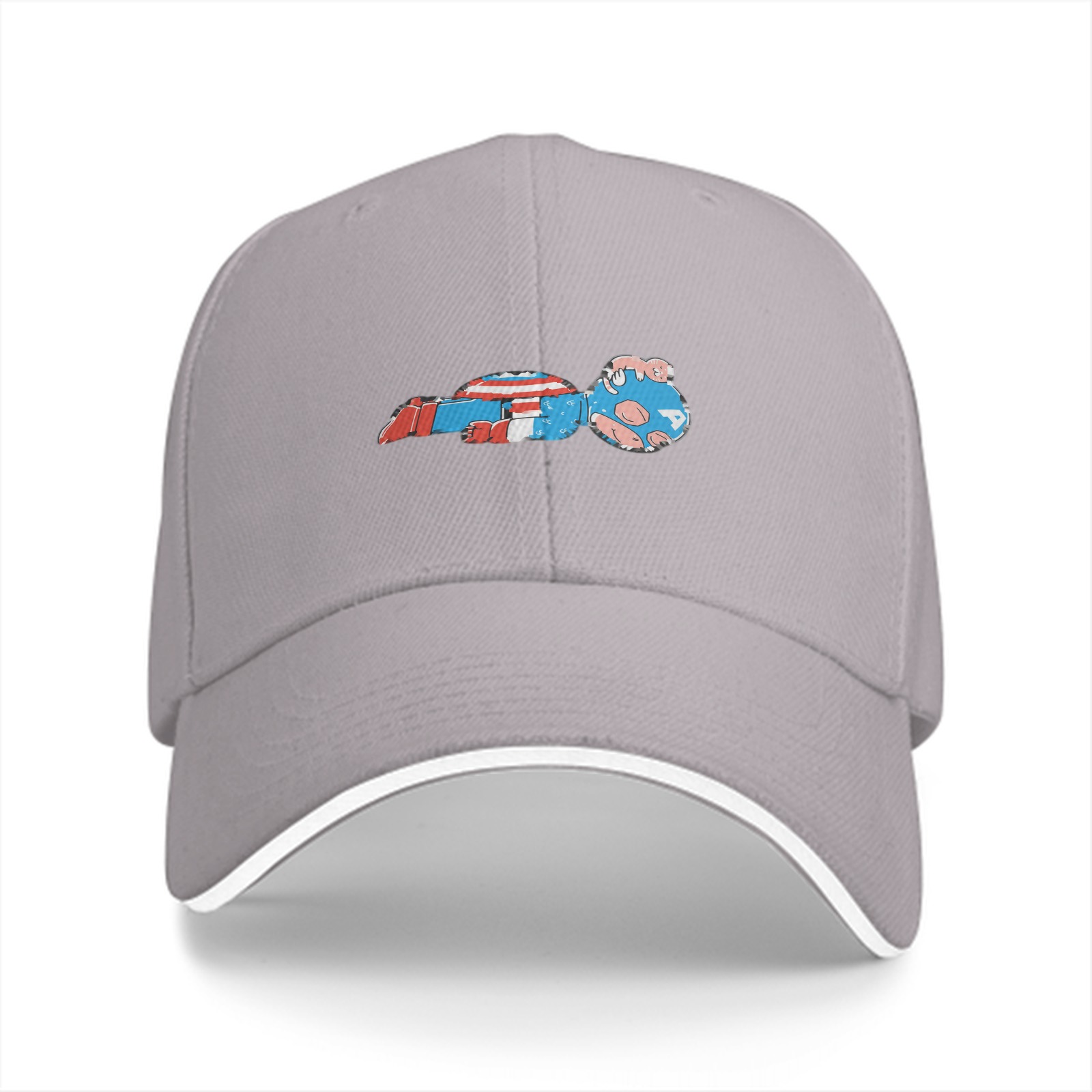 Black Baseball Cap With Mini Captain America Graphic Print
