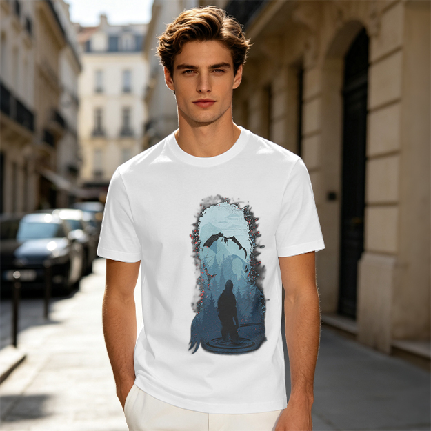 Olive T-Shirt With Dark Fantasy Silhouette And Dragon Print