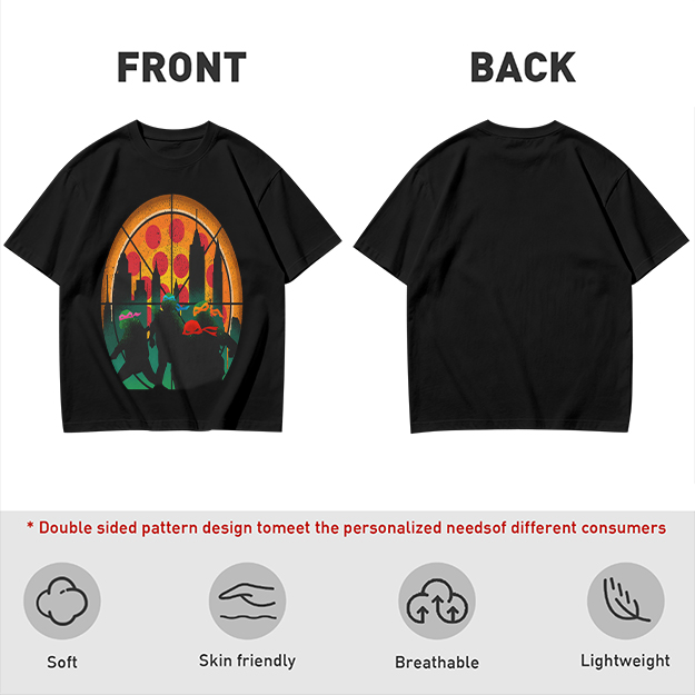 Olive T-Shirt With Ninja Turtles Pizza City Silhouette Print