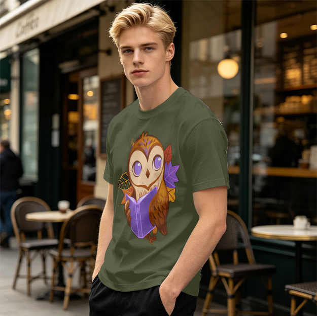 Owl Reading Book Autumn Leaves Graphic Tee