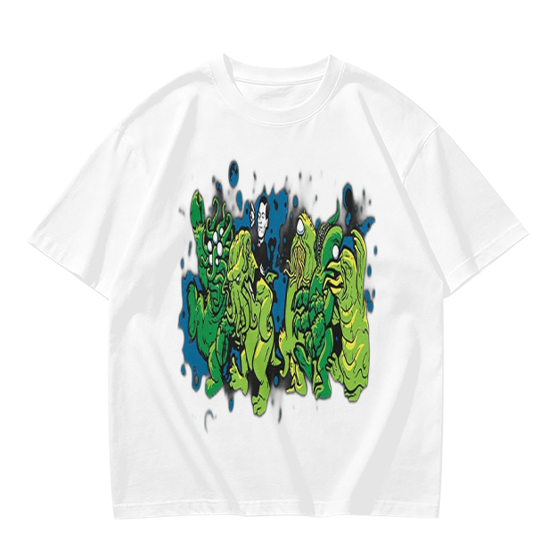 Olive Green T-Shirt With Abstract Green Monster Graphic Print