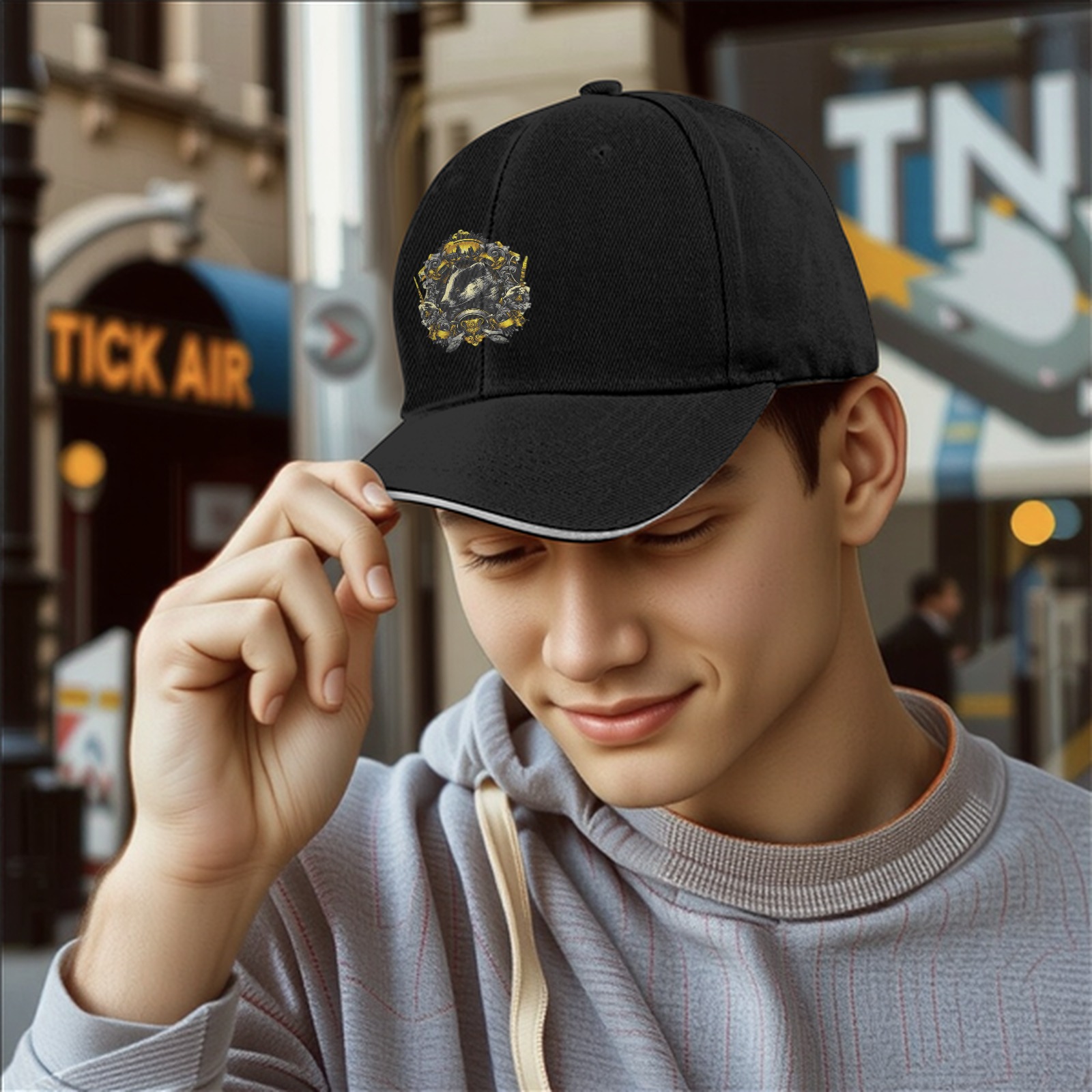 Black Baseball Cap With Hufflepuff Badger Crest Artwork