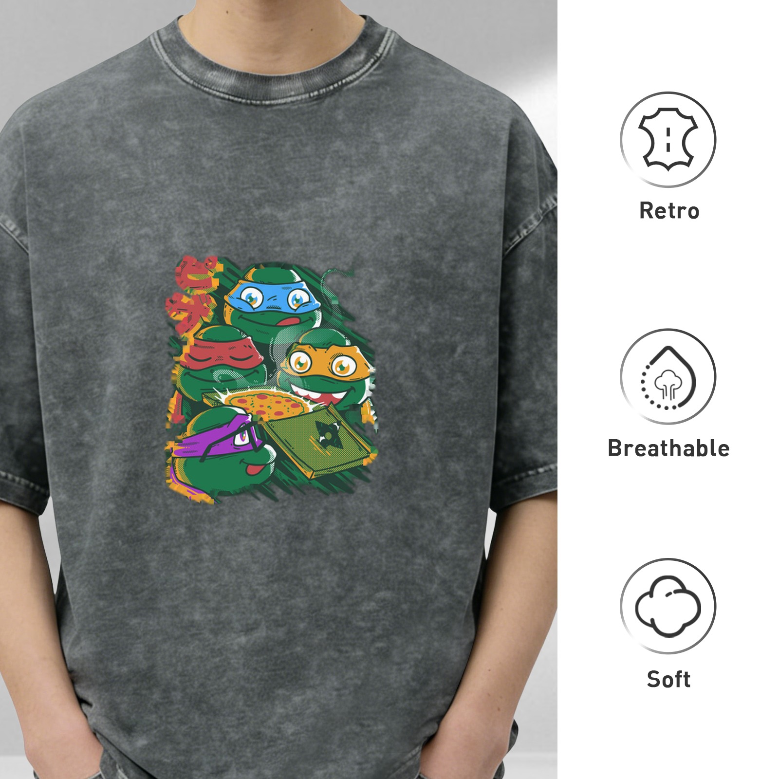 Teenage Mutant Ninja Turtles Pizza Graphic Acid Wash T-Shirt
