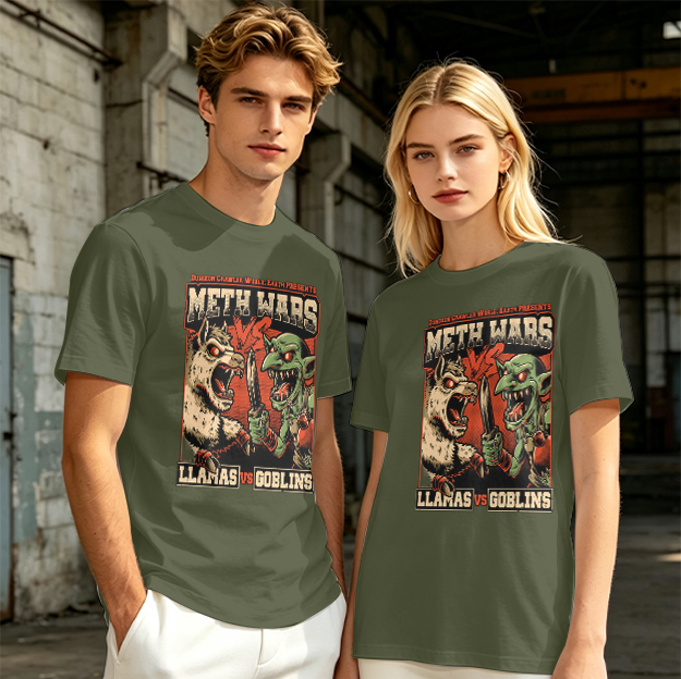 Meth Wars Llamas vs Goblins Graphic T-Shirt