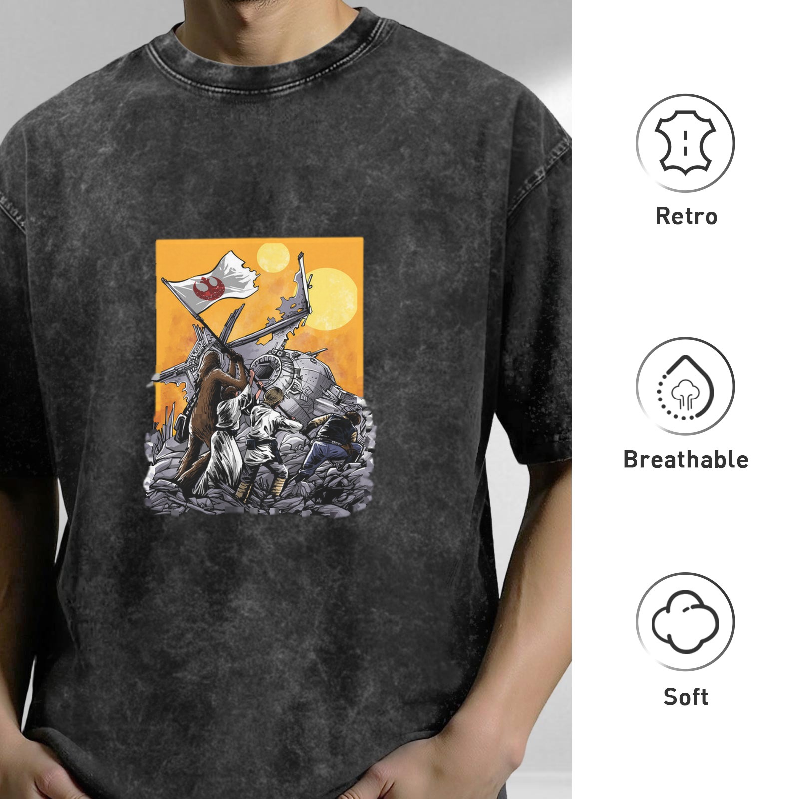 Star Wars Rebel Flag Battle Scene Graphic Oversized T-Shirt