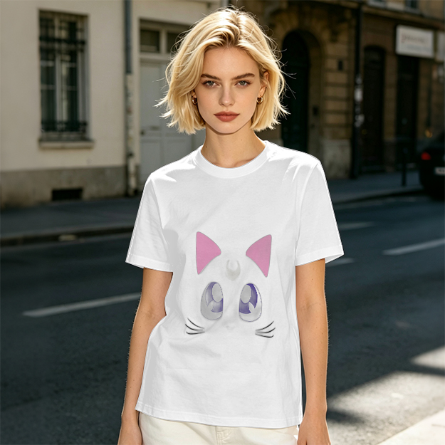 Olive Green T-Shirt With Cute Cat Face Graphic Print