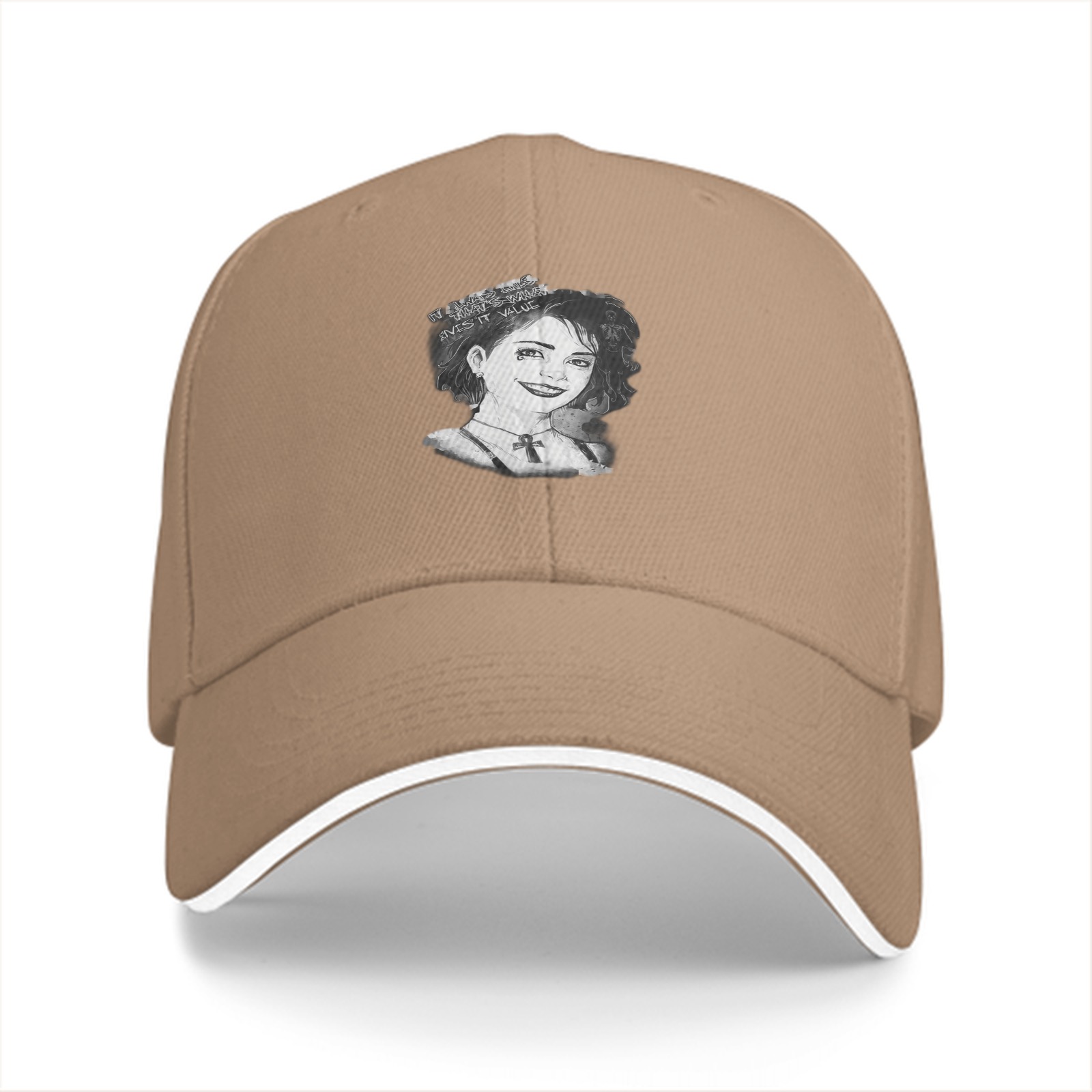 Black Baseball Cap With Monochrome Portrait Print
