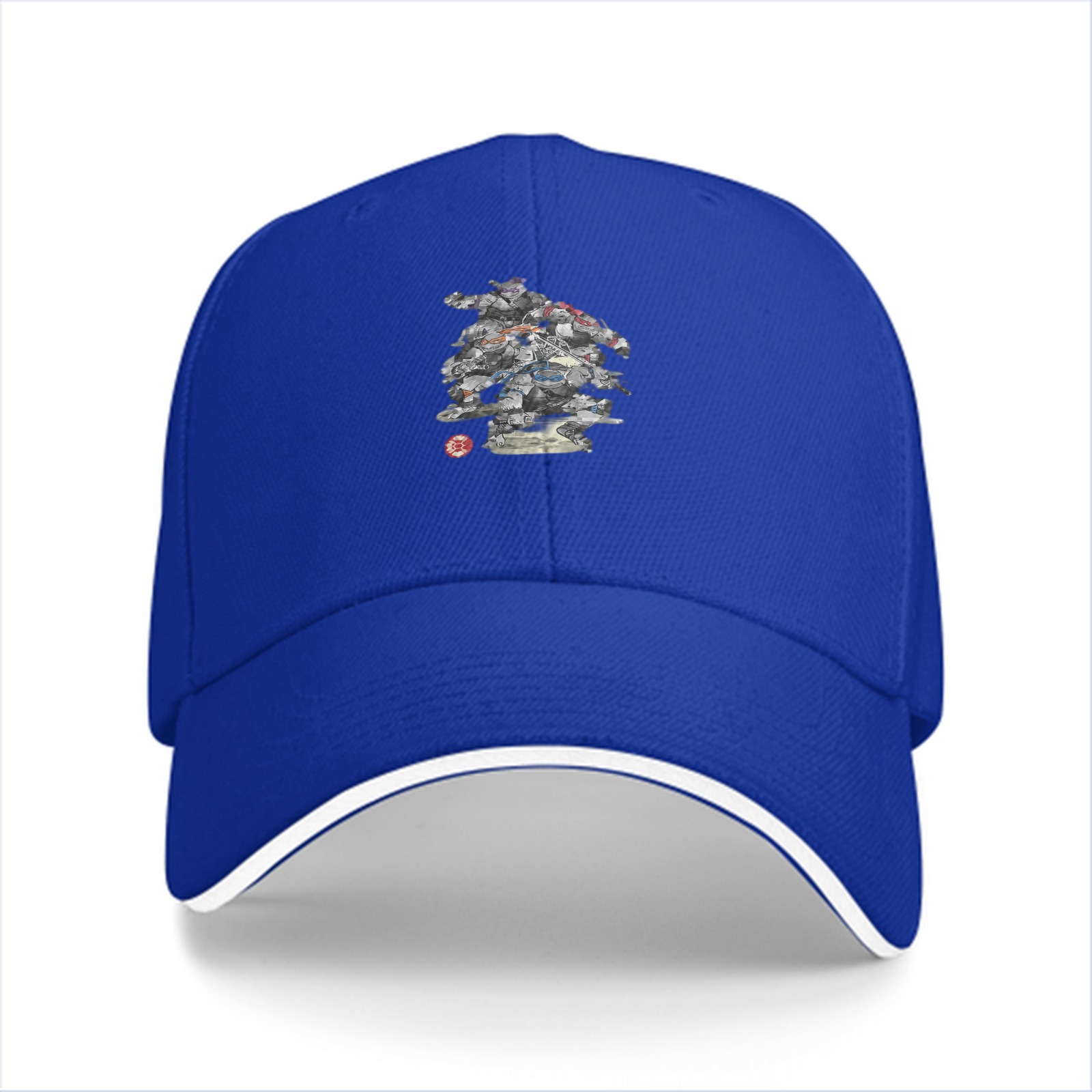 Black Baseball Cap With Detailed Character Collage Print