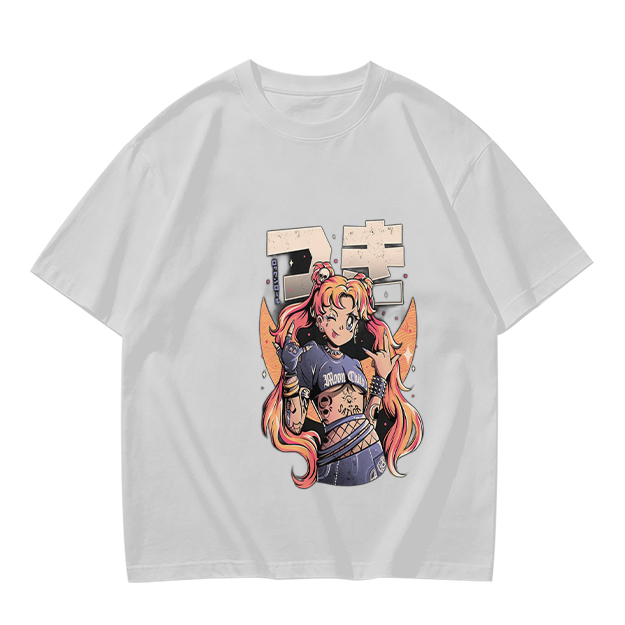 Olive Anime Girl Graphic Short Sleeve T-Shirt