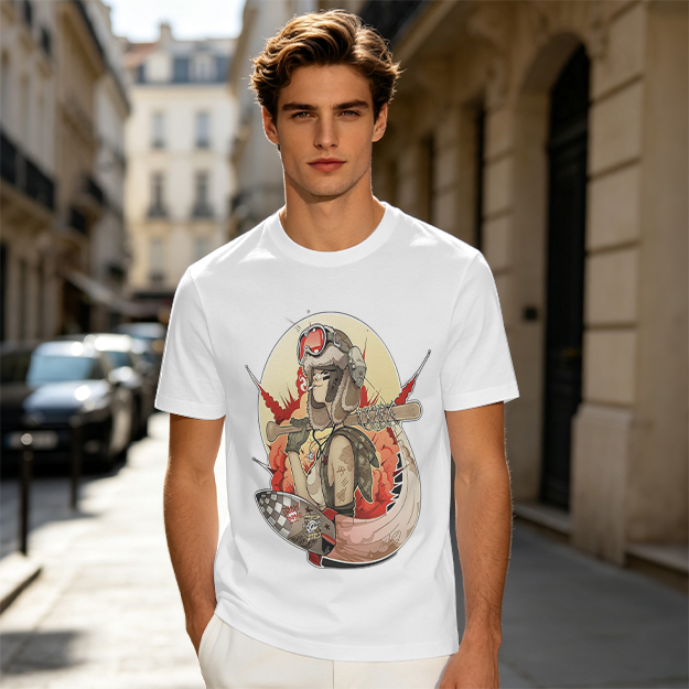 Olive T-Shirt with Retro Military Pilot Girl Graphic Print