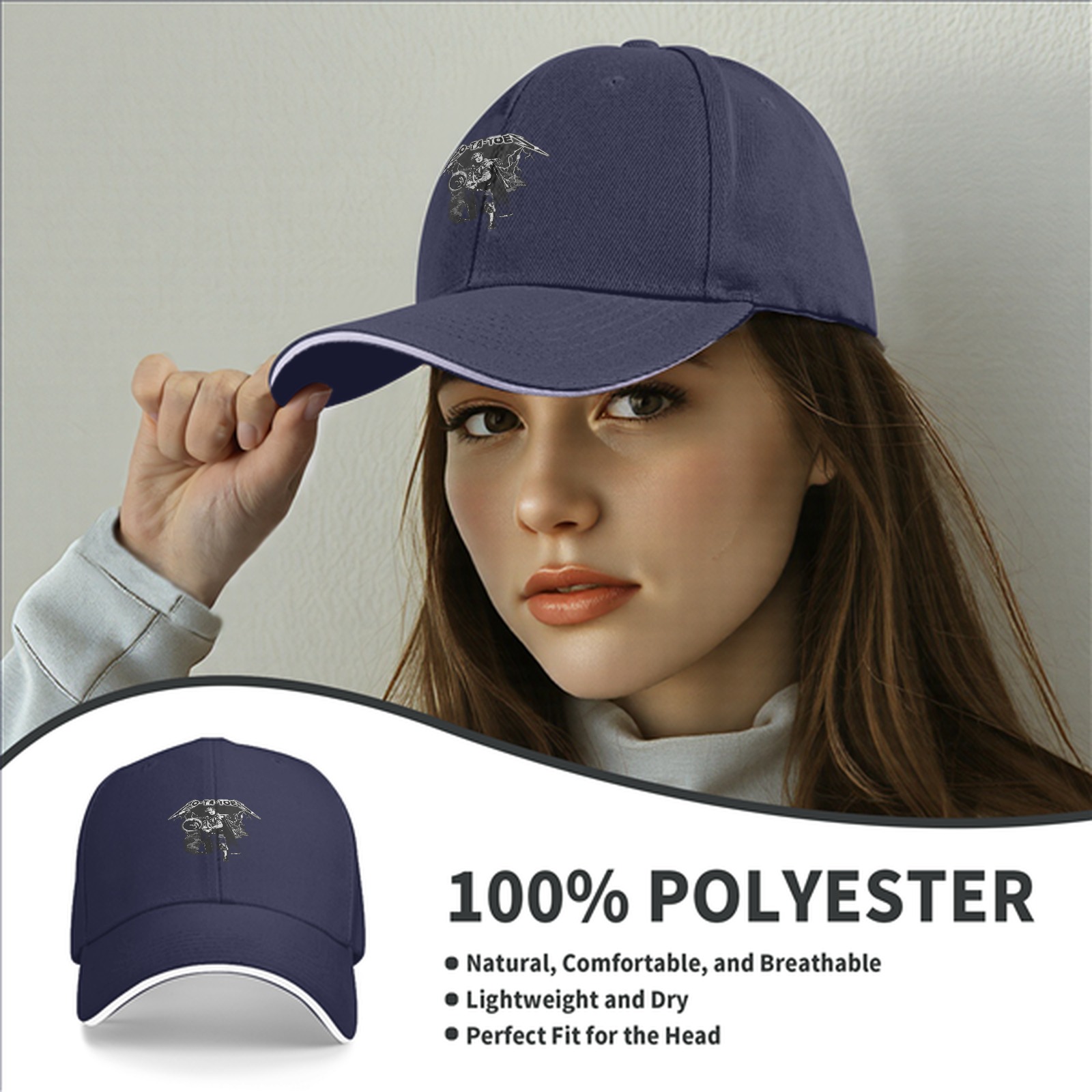 Black baseball cap with O-TA-TOE graphic print design