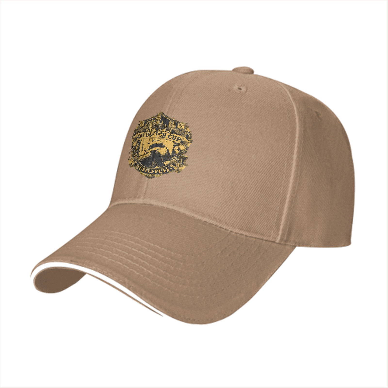 Black baseball cap with Hufflepuff Quidditch Cup crest design
