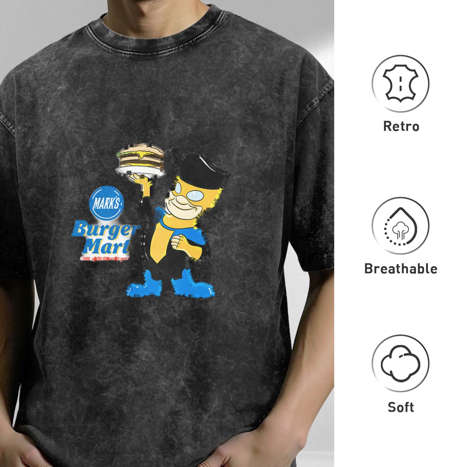Oversized Acid Wash T-Shirt with Burger Mart Bart Simpson Print