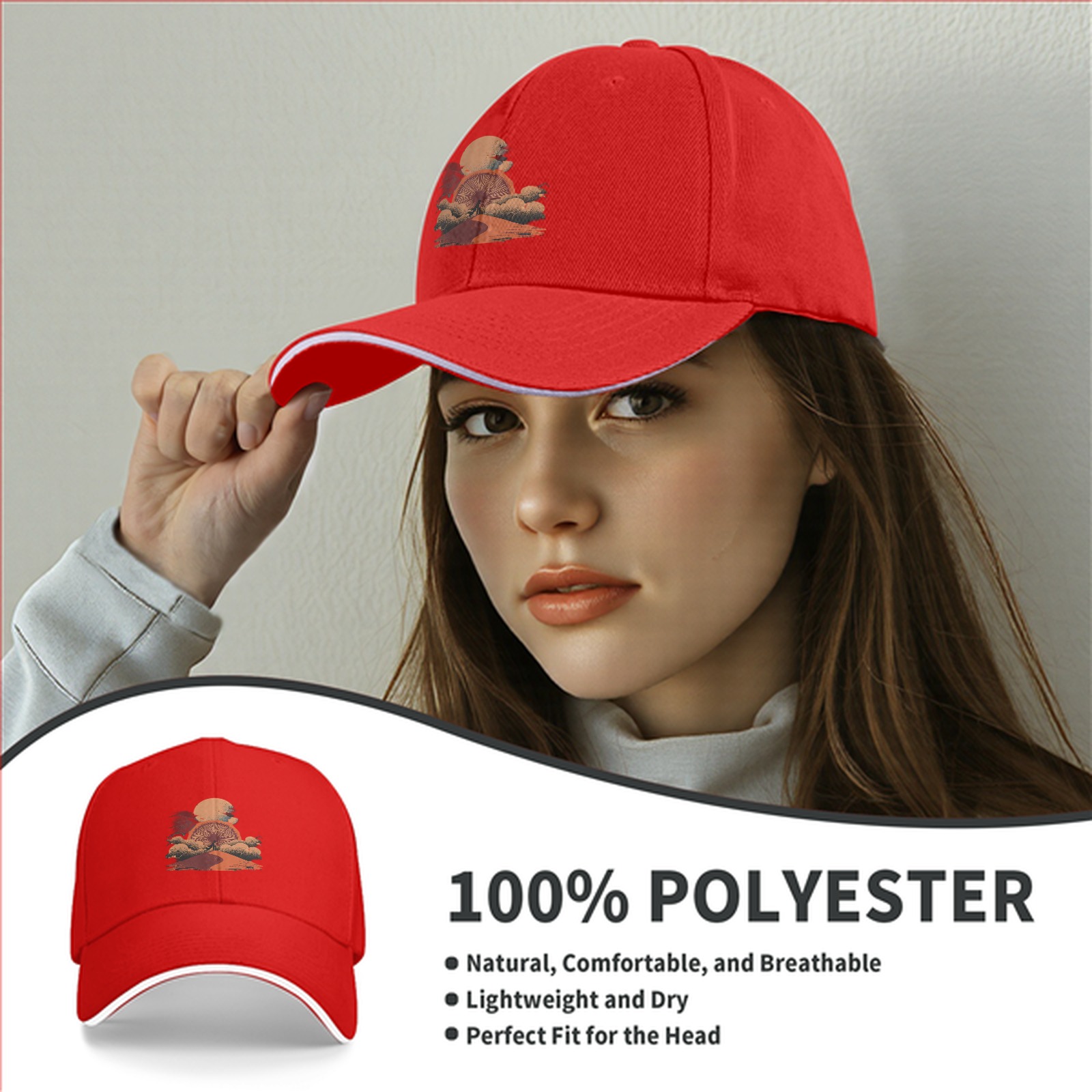 Black Baseball Cap with Desert Sunset Mountain Graphic