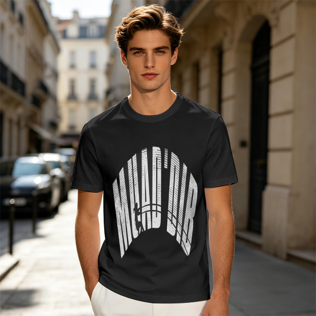 Olive green graphic t-shirt with arched distressed text print