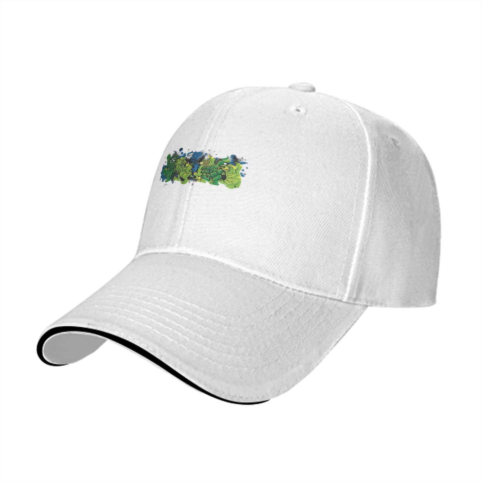 Black baseball cap with green monster graphic print