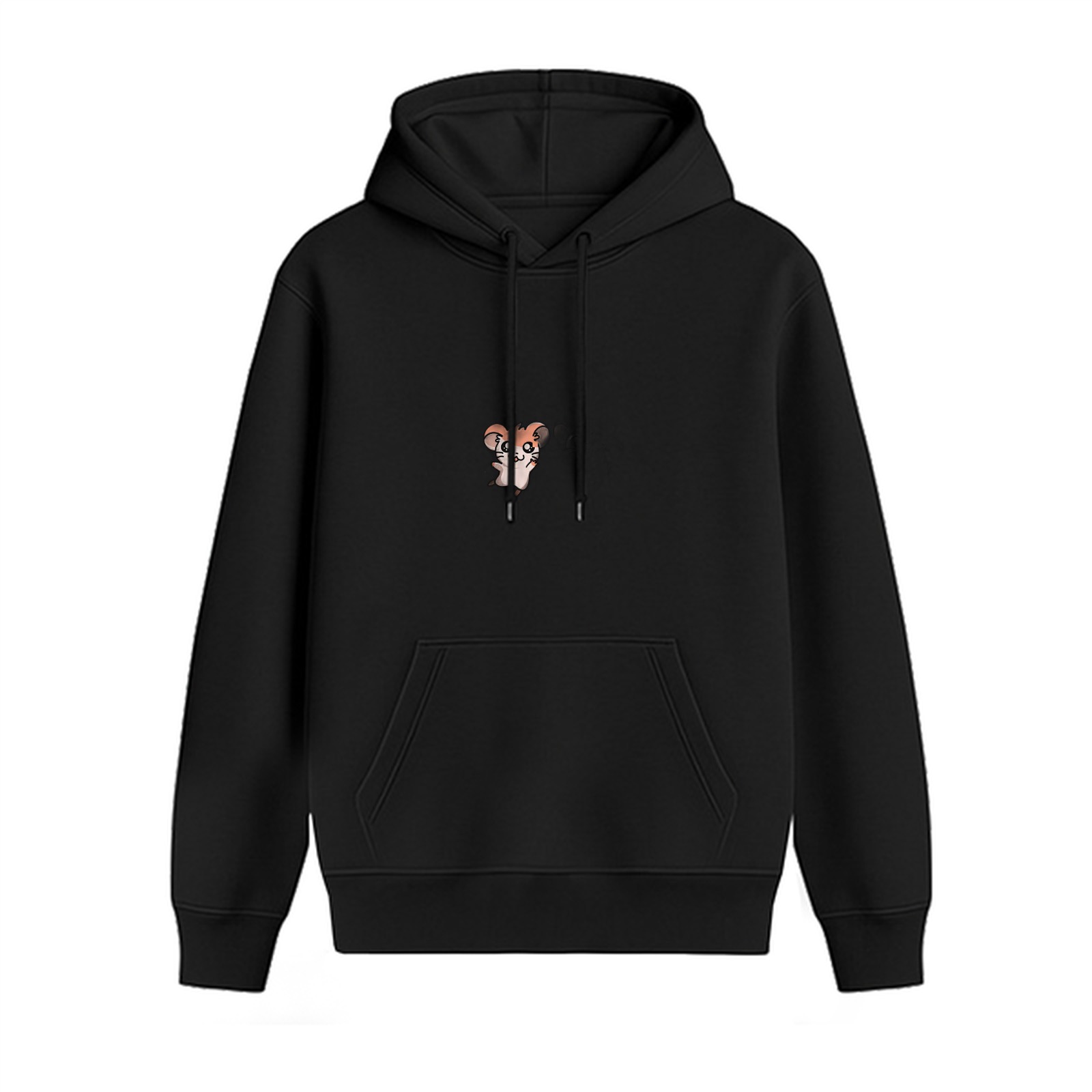Black Hoodie With Small Cute Hamster Graphic Print