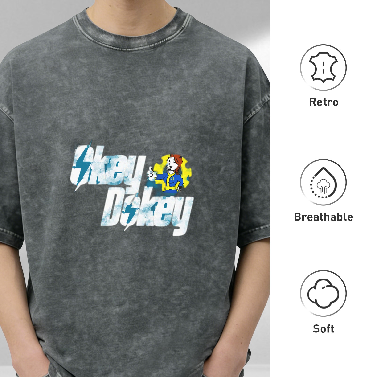 Okey Dokey Fallout Vault Girl Graphic Acid Wash T-Shirt