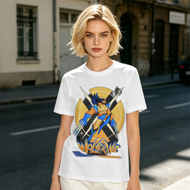 Olive Wolverine Graphic T-Shirt Featuring X-Men Symbol Art