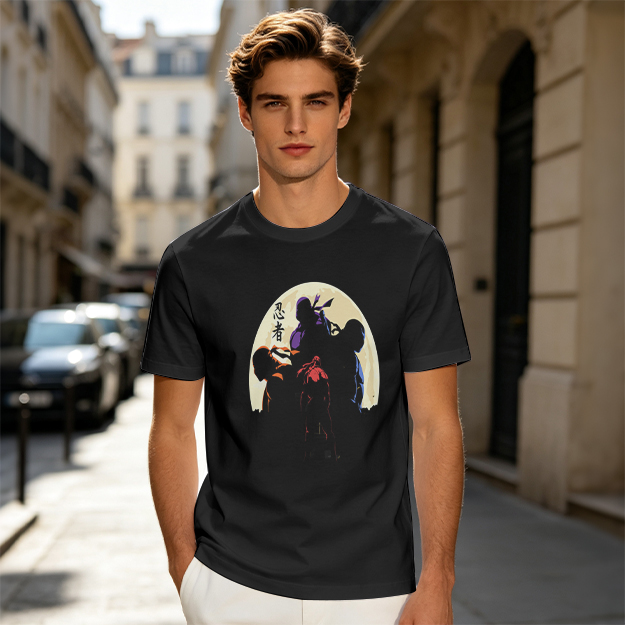 Olive T-shirt with Ninja Silhouette Graphic Design