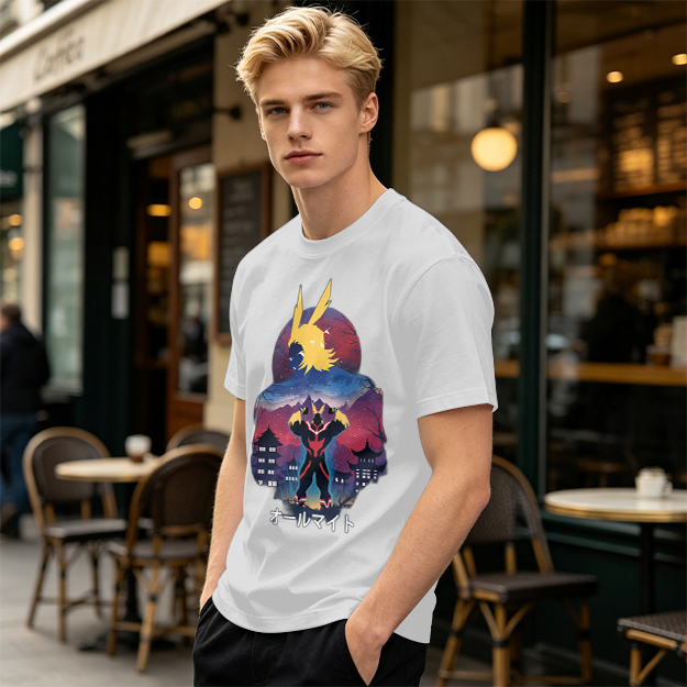 Olive t-shirt with All Might anime character graphic print