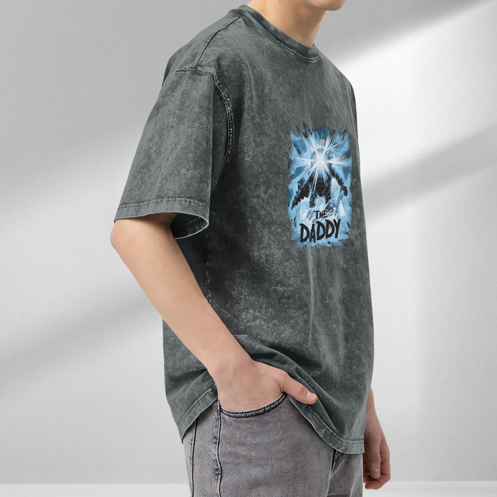 Men's Oversized Vintage Wash Graphic T-Shirt 'The Daddy' (Bioshock Big Daddy Inspired)