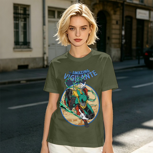 The Amazing Vigilante Graphic Tee Featuring Action Hero Art