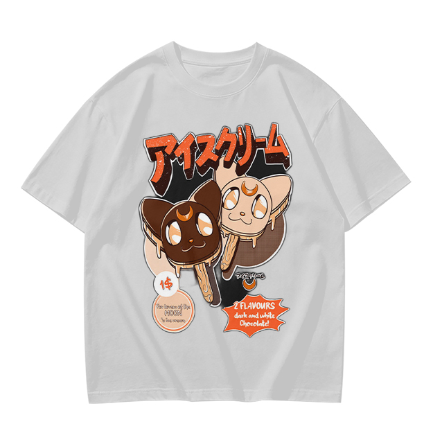 Olive T-shirt with cat ice cream popsicle graphic print