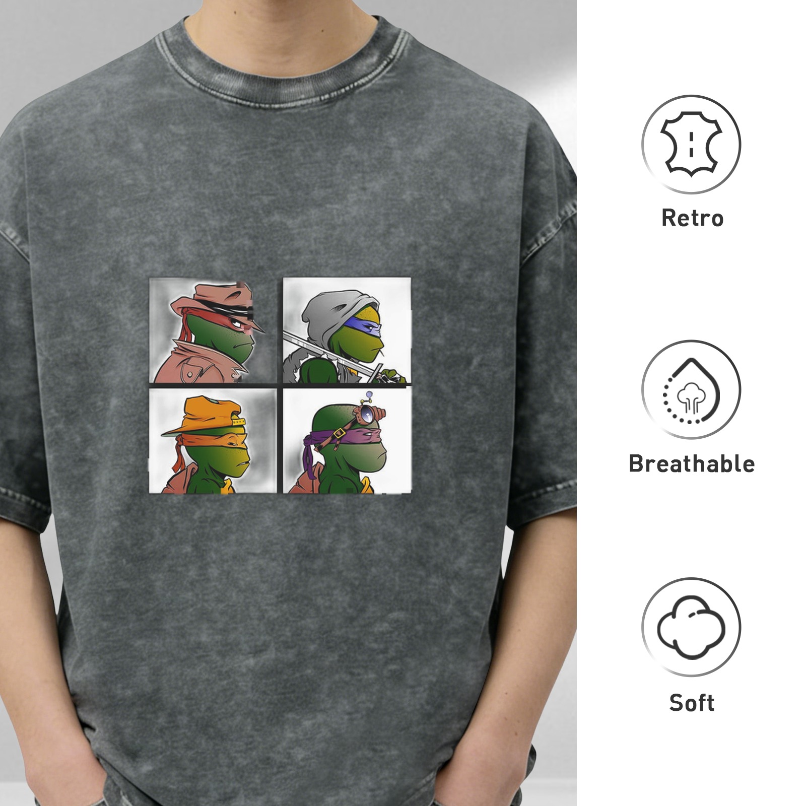 Teenage Mutant Ninja Turtles Graphic Print Acid Wash Oversized T-Shirt
