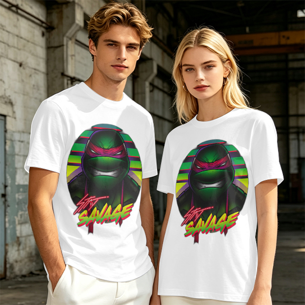 Olive T-Shirt with Retro Ninja Turtle 'Stay Savage' Graphic
