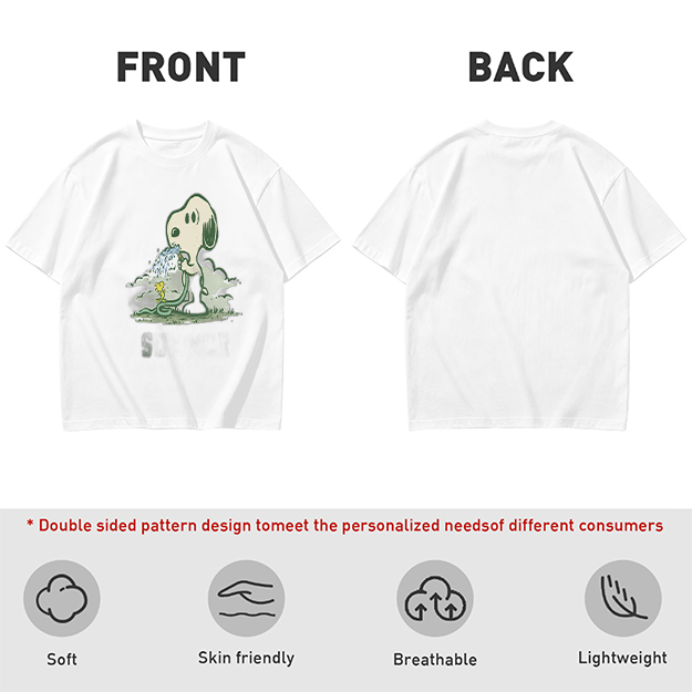 Olive T-shirt with Snoopy and Woodstock Watering Print
