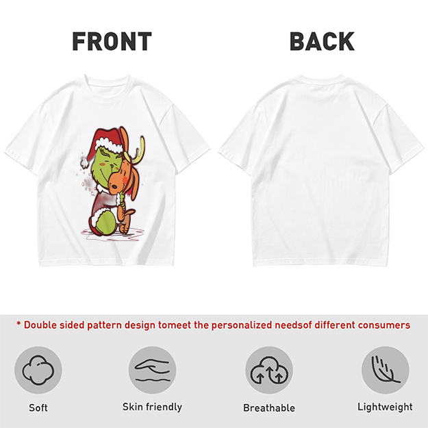 Olive Christmas T-Shirt Featuring Grinch Hugging Max The Reindeer