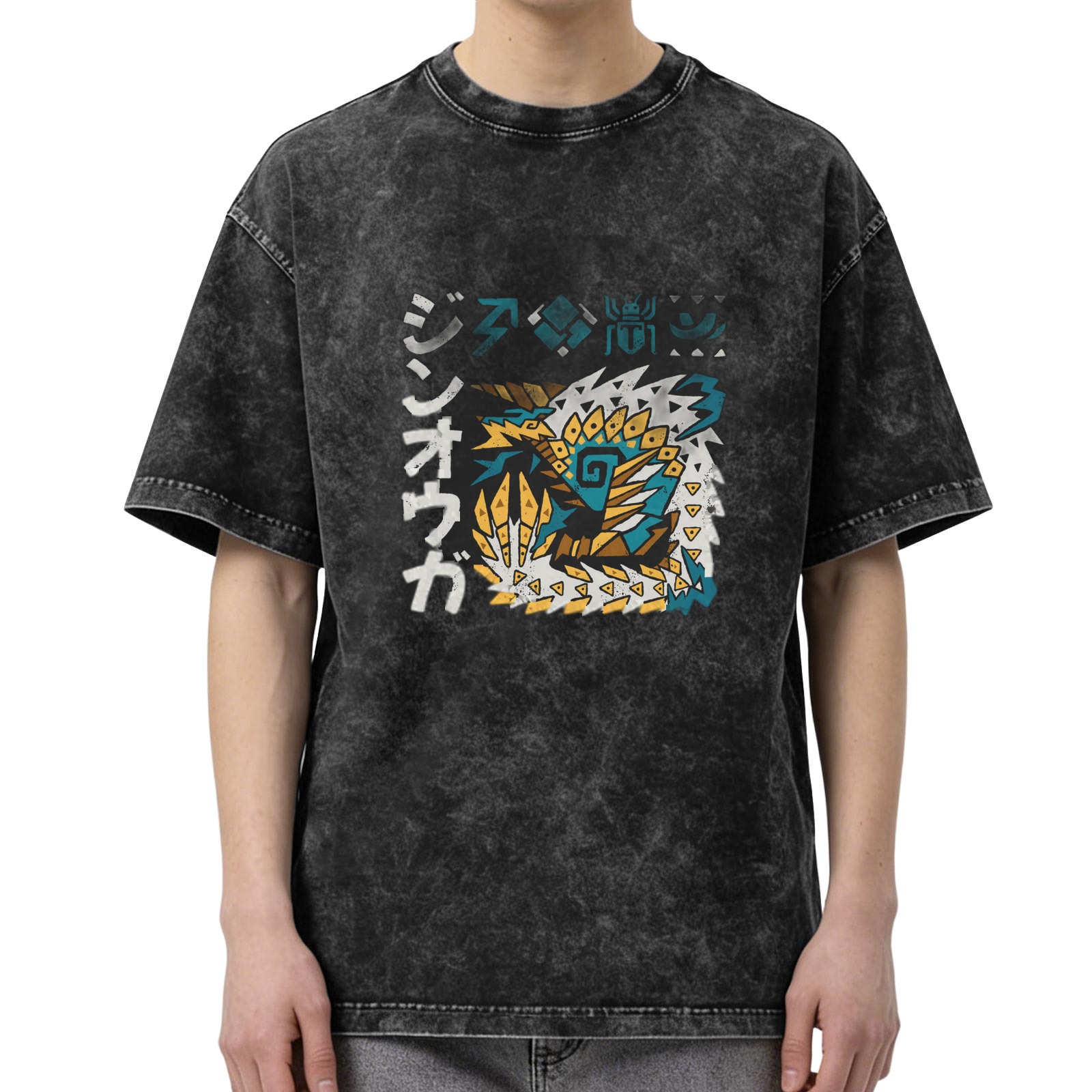 Monster Hunter Zinogre Graphic Stone Wash Oversized T-Shirt