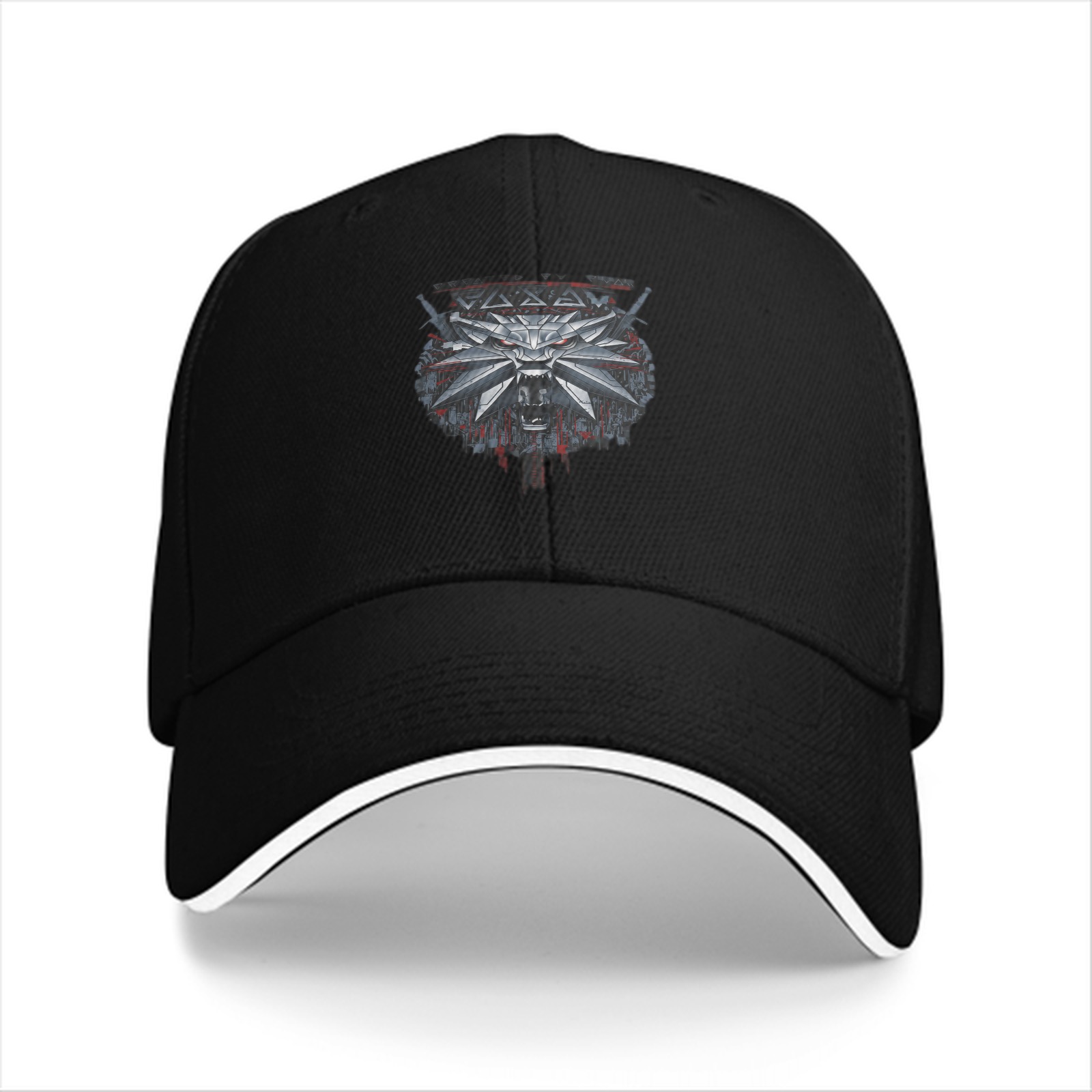 Black Baseball Cap With Witcher Wolf Medallion Graphic