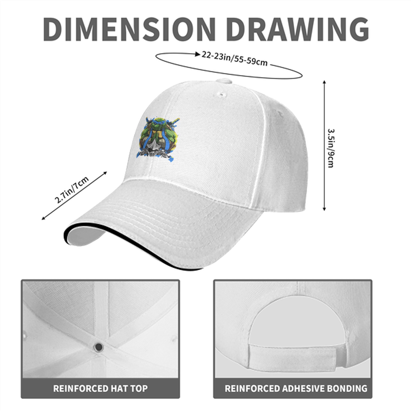 Black Baseball Cap With Blue Ninja Turtle Graphic Print