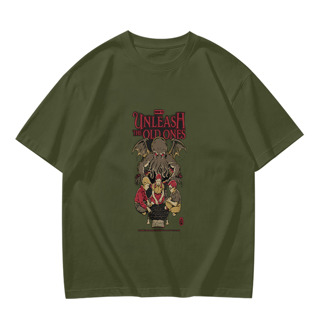 Unleash The Old Ones Cthulhu Graphic Army Green T-Shirt