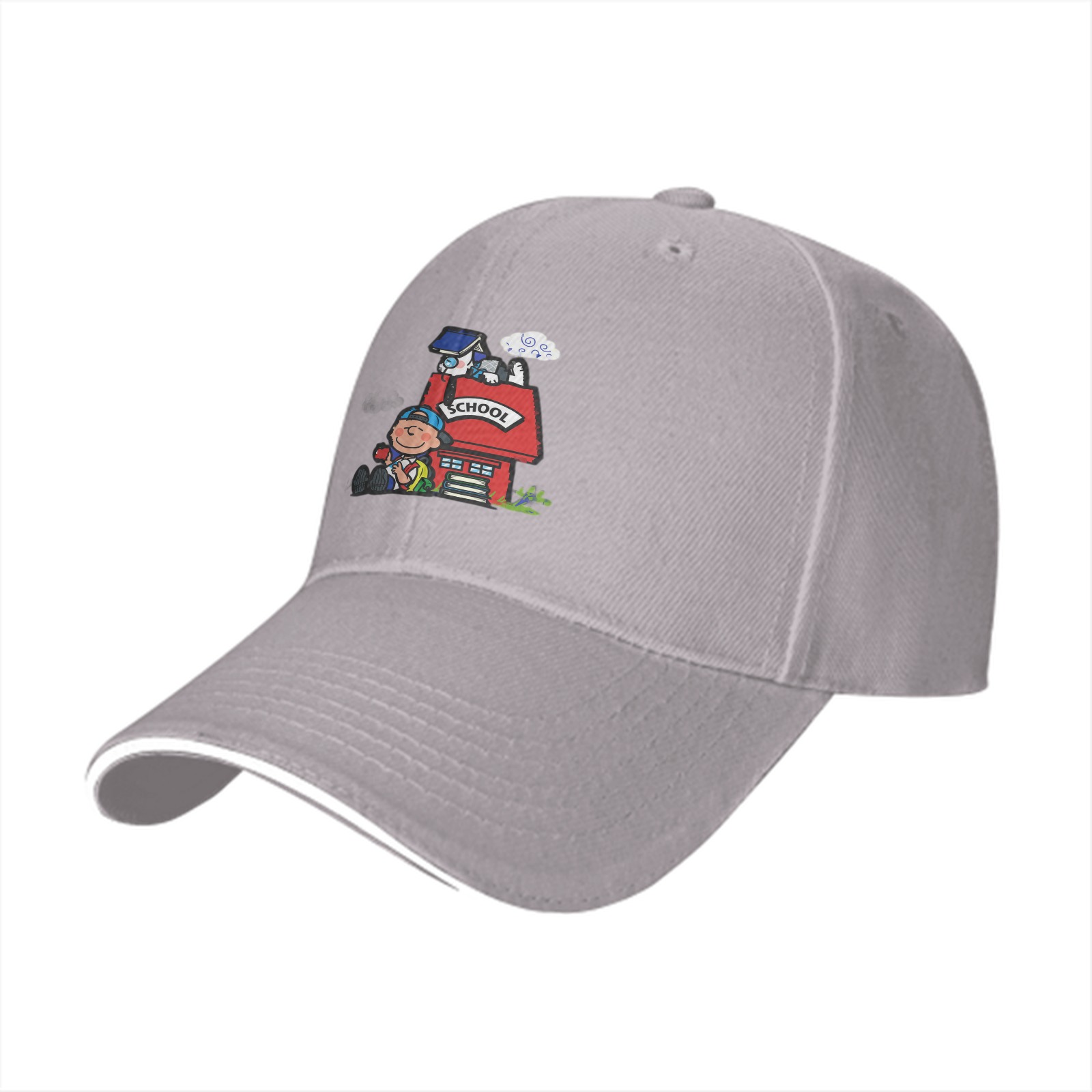 Black Baseball Cap With School Themed Cartoon Print
