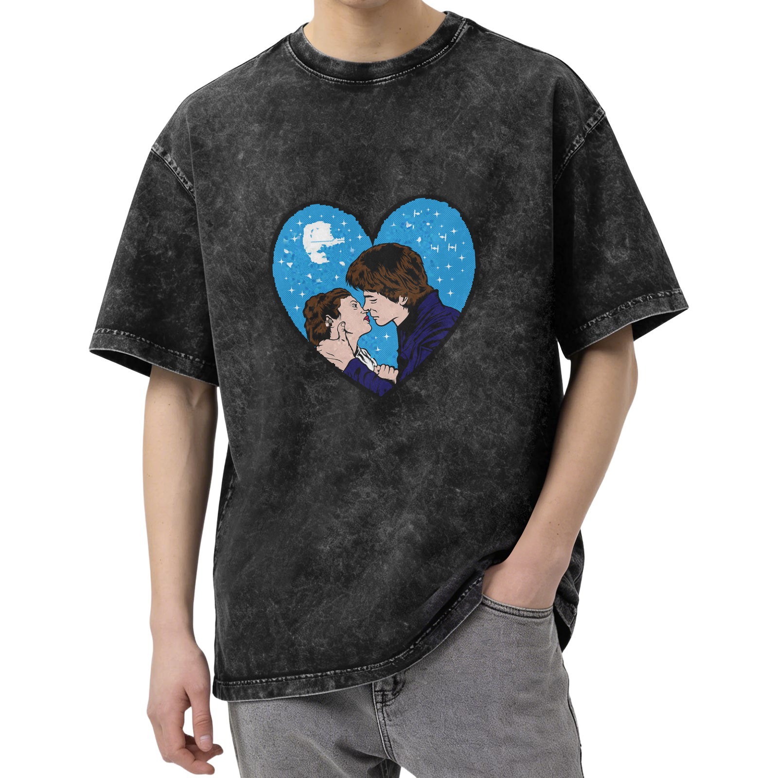 Star Wars themed heart graphic t-shirt with romantic couple design