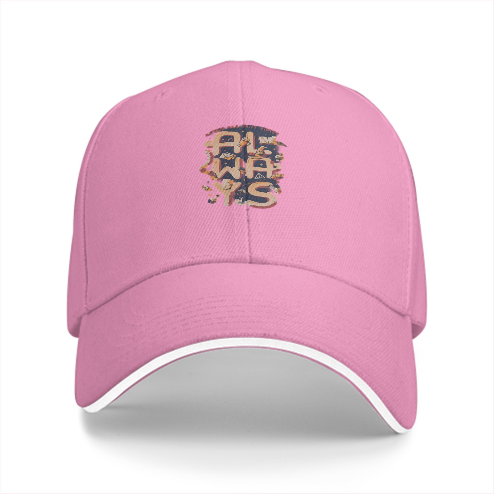 Black baseball cap with 'ALWAYS' graphic print design