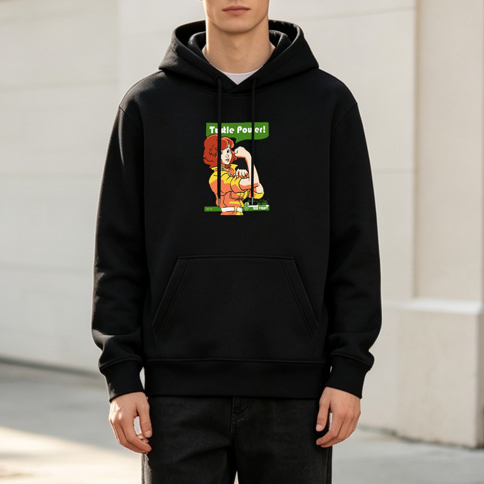 Black Hoodie With April O'Neil Turtle Power Graphic Print